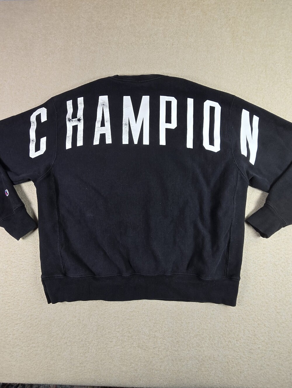 Champion Reverse Weave Sweatshirt XL Black Spell Out Crewneck